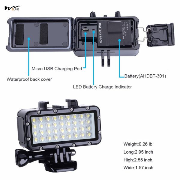 Waterproof LED Video Light High Power Dimmable Fill Night Light for Diving Underwater