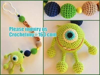 personalized pacifier clip,natural wooden beads dummy clip,pacifier holder,soother clip with amigurumi MaikVazovski