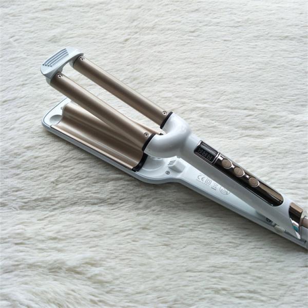 Plug LCD Ceramic Hair Curling Wand Europe Style With 3 Heating Tubes