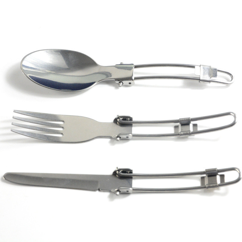 Stainless Steel Camping Dinnerware Set with Silver Cutlery Fork and Spoon Included