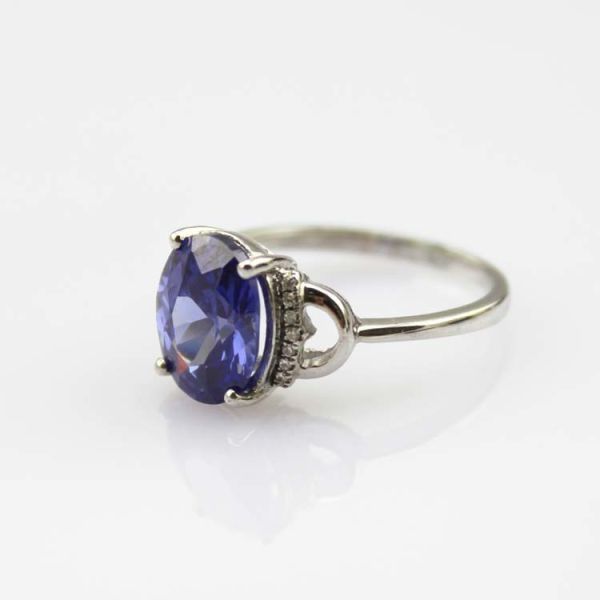 White Gold Plated Jewelry 925 Silver with Tanzanite Cubic Zircon Ring (R250)