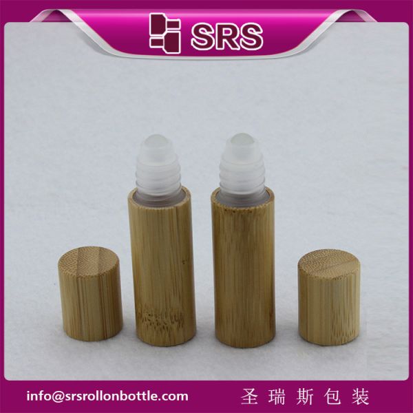 SRS 5ml bamboo roller ball bottle, bamboo roll on bottle with plastic ball