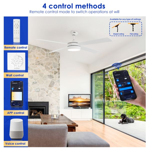 led ceiling fan DCF-W986 35/60W Низкий уровень шума Большой воздушный поток 4 MDF Blade Modern Ceiling Fan LED Light
