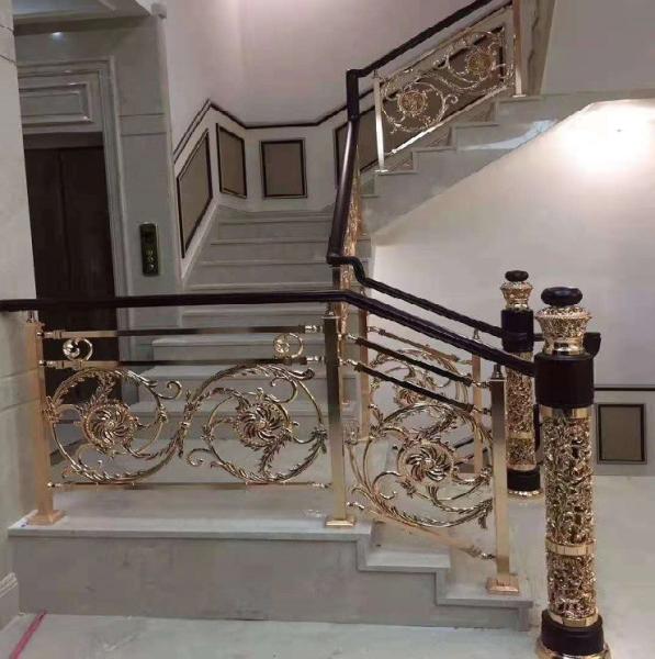 Carve Metal Stair Railing Modern Luxury Gold Staircase Railing