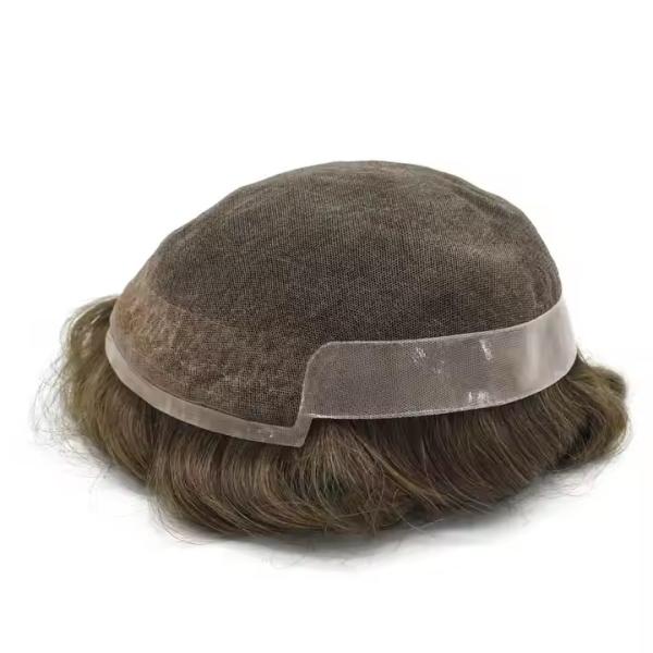 Mens Toupee French Lace Front Hairpiece Poly Skin PU Hair System Replacement OCT Wig