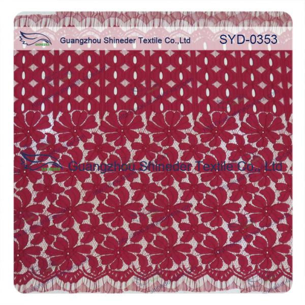 Red Nylon Corded Fashion Swiss Wedding Dress Lace Fabric , Embroidered