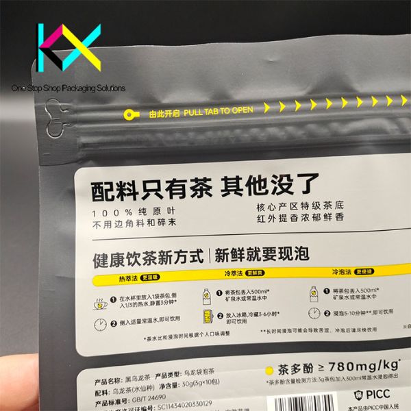 140um Tea Paper Packaging Bag Flat Bottom Pouch With Zipper Tear Notch