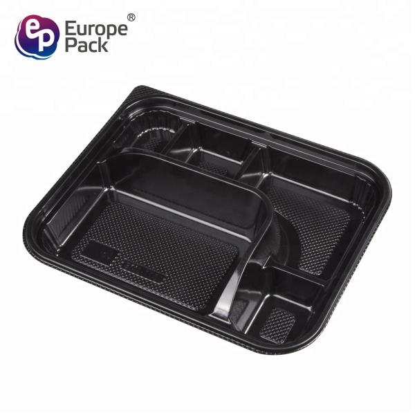 School Japanese Lunch Box Plastic 5 Compartment Food Containers Black Storage Boxes & Bins for Food Square Shape