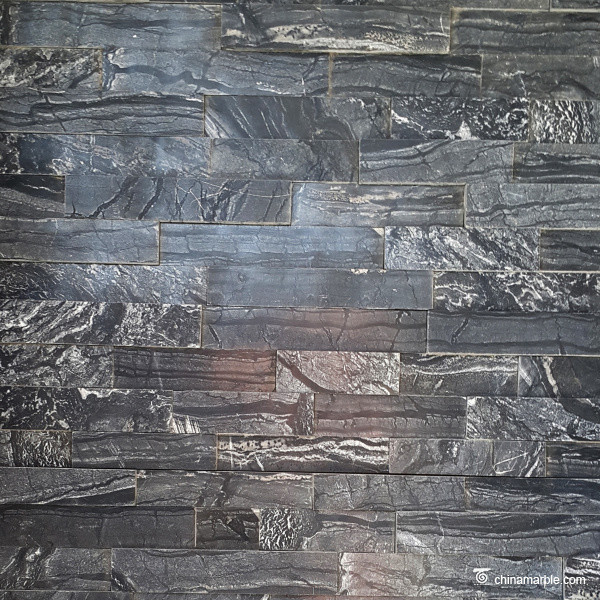 Lightweight Black Vein Cultured Marble Stone Rock Style For Wall Decoration