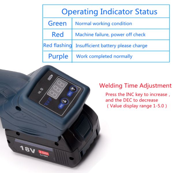 Welding time 2-5s Digital Display PET PP Tape Strapping Tool for Manual Battery Power