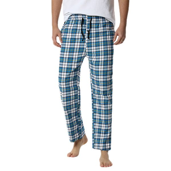 Polyester Fabric Men's Plaid Home Pants with Regular Fit Design and Comfort