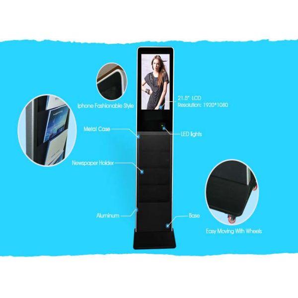 Floor Standing Commercial LCD Advertising Video Display With Brochure Holder