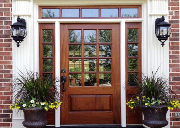 Anti Deformation Exterior Wood Doors With Glass , Simple Main Door Designs For Home