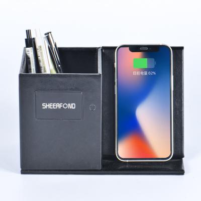 Pen Holder Multipurpose Leather Office Desktop de carregamento sem fio criativo