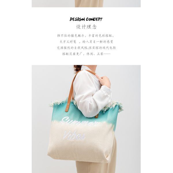 EMBROIDERED TOTE TASSEL DESIGN CANVAS BAG BRAIDED ALPHABET CANVAS UNDERARM NEW SHOULDER SUMMER HIGH CAPACITY WOMEN'S BAG