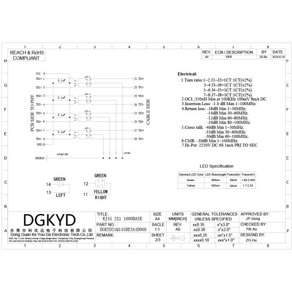 Соединитель 2x1 2 гаван Rj45 Джек возместил St/JK с фильтром локальных сетей СИД