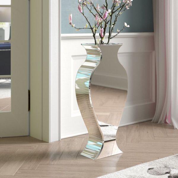 Clear Crystal Tall Mirrored Crushed Diamond Floor Vase Planter For Wedding
