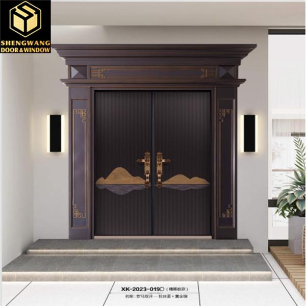 Customized Wood Color All Aluminum Entrance Door For Biggest House Building