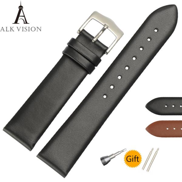 ALKVISION Ultra-thin watch strap 2018 New watchbands genuine leather strap watch band 16mm 18mm 20mm watch accessories w