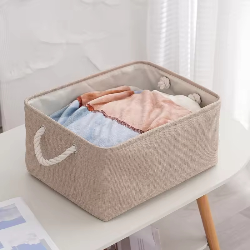Factory Custom Eco-Friendly Linen Fabric Storage Baskets New Foldable Design Storage Basket for Home Organization