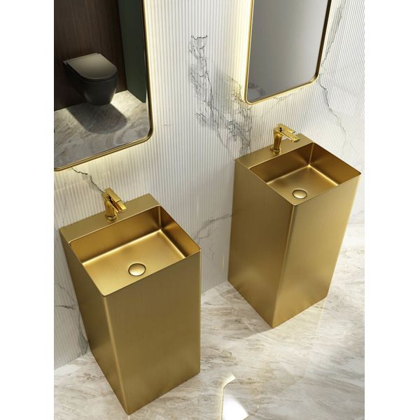 Stainless Steel 304 Bathroom Standing Sink , Square Column Pedestal Wash Basin