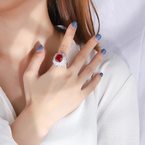 Lanciashow 925 Solid Silver Women Ring with Synthetic Ruby/Emerald/Sapphire for Party, Wedding, Engagement Y093 11.6mmx9