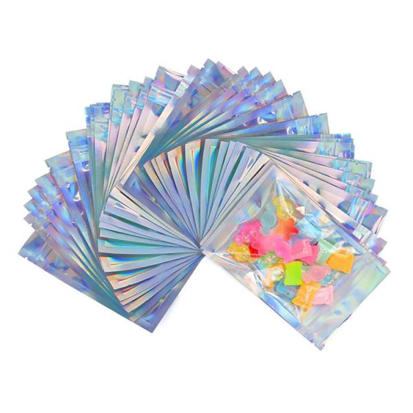 4x6 Inch Flat Resealable Holographic Ziplock Bags Mylar Pouch for Candy, Weed, Flower, Tea, Food, Accessories Packaging