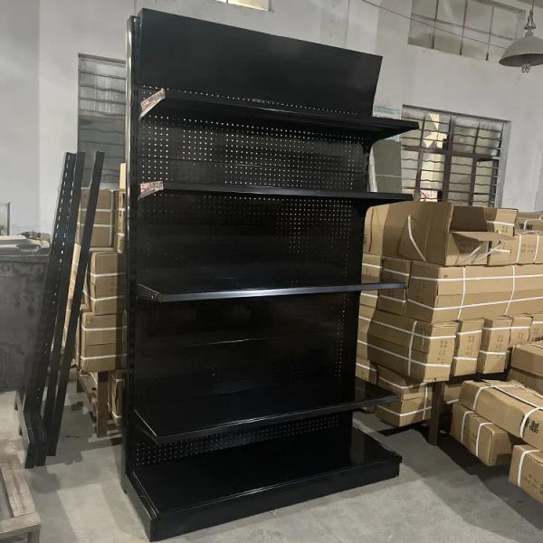 Factory Customized Size Thickness Color black store shelves shelving display gondola rack retail display racks