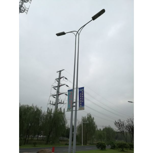 Powder Coated 11M Commercial Outdoor Light Poles , Double Arms Steel Light Poles
