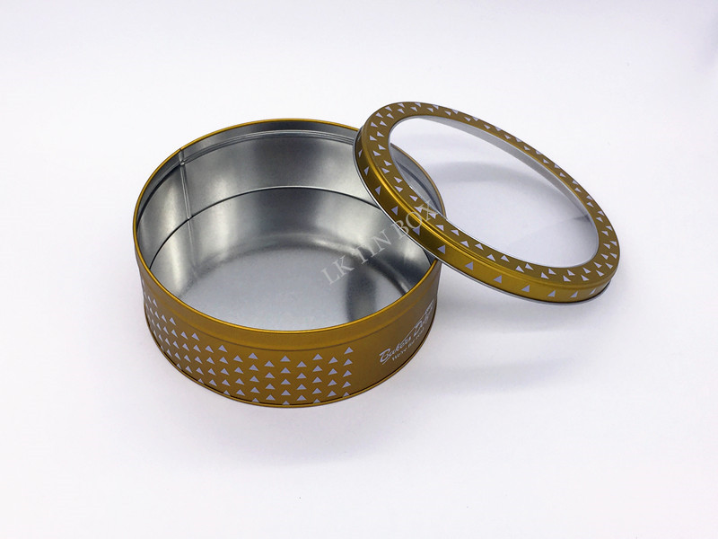 Premium Christmas Cake Cookie Tin Box With PET Window / CMYK Printing OEM