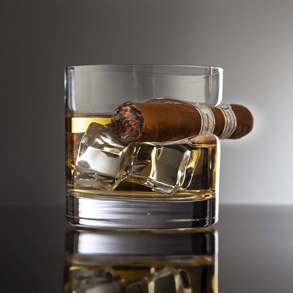 Cigar Whiskey Glass Wooden Gift Box, Old Fashioned Glass, Cooling Whiskey Stones and Tongs Bar Wood Box