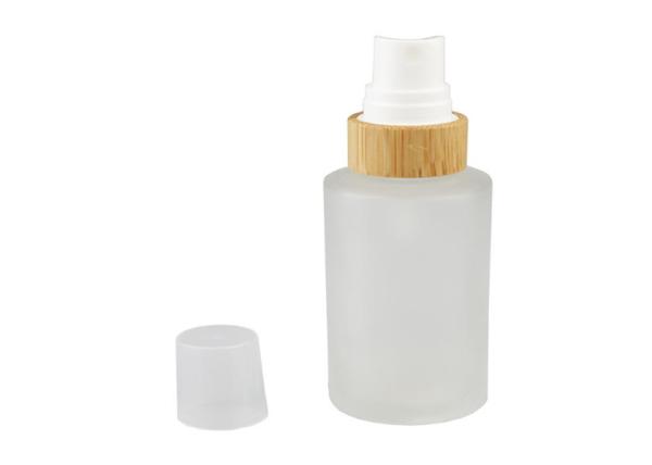 Frost Glass Empty Lotion Jars , Nail Polish Cosmetic Glass Bottles With Bamboo Cap Lid