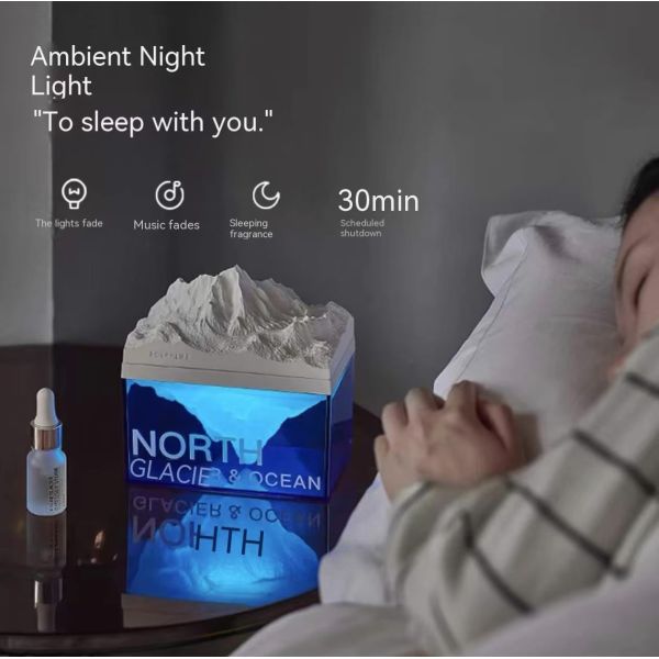 Estilo de vida con colchón de sol Regalos Hielo Glaciar Lámpara nocturna Aromaterapia Aceite esencial Altavoz Bluetooth