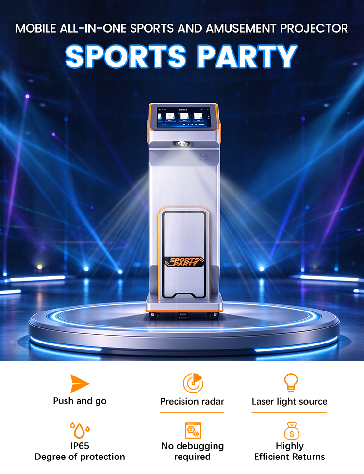 Radar Sensing Interactive Floor Projection Game Machine with Caster Wheels and 4100 Lumens Mobile Interactive Floor Projector