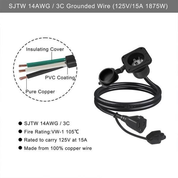 Cordon d'alimentation convertisseur étanche NEMA 5-15R 1M 15A 125V