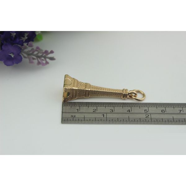 Luggage hardware accessories Paris Tower shape 50mm length gold pendant metal buckle zipper tag
