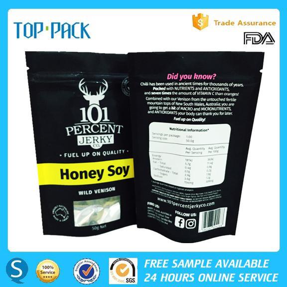 OEM Food Grade Clear Window Front Food Packaging Pouches With Zipper
