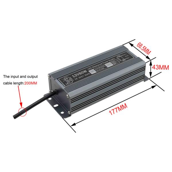 12v 80w waterproof power supply IP67 with coffee color LED transformer Adapter for LED Light