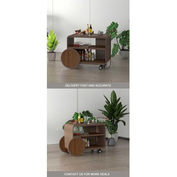 MOYI Iron Trolley Wooden Cart with Wheels for Hotels and Bars