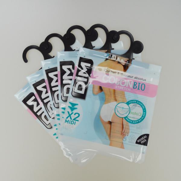 Hot Sale Custom Printing OPP  plastic t-shirt bags, underwear packaging bag with hook