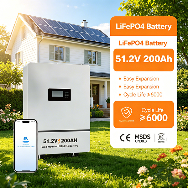 10.24kWh 51.2V 200Ah Lithium Iron Phosphate Battery with Modular Expandable Design for Residential Solar Energy Storage