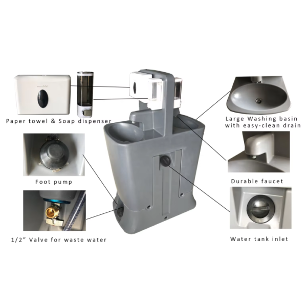 Good Quality Outdoor HDPE Plastic Portable Sink Hand Wash Station Back-to-Back Hand Sink UV-proof Mobile Hand Washing with Foot Flushable People Use Well on Outside