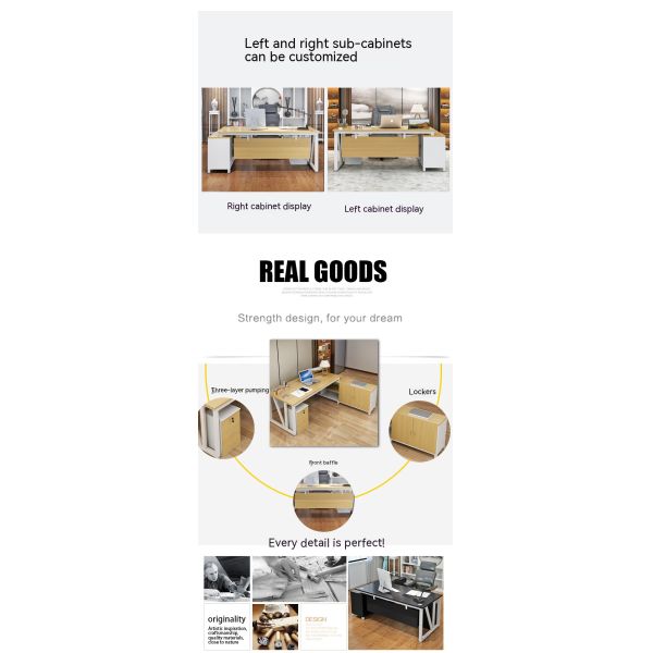 Moderne style simple MDF Matériau en forme de L Chef Directeur Général Bureau Bureau exécutif Bureau avec armoire