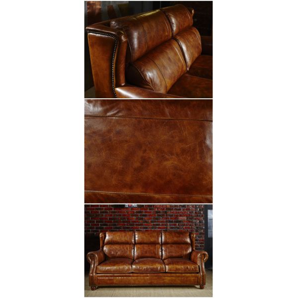 Modern Brown Leather Sectional Sofas , Tan Soft Leather Couch High Back Cushion