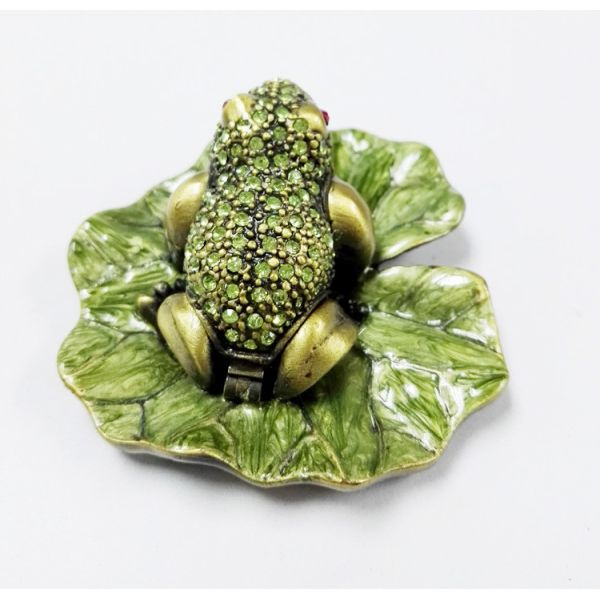 Bejewelled frog Home decoration box Alloy Hand painted crystal Frog metal trinket box