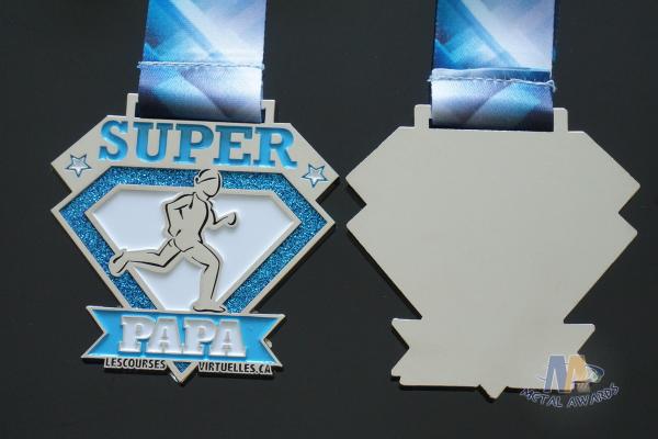Custom Virtual Marathon Sport Metal Award Medals Glitter Color Medallion With Ribbon