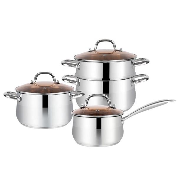 Wholesale 18/8 Stainless Steel Cooking Soup Pot Set Kitchen Ware Double Bottom Induction Pan & Pot Set Cookware Set