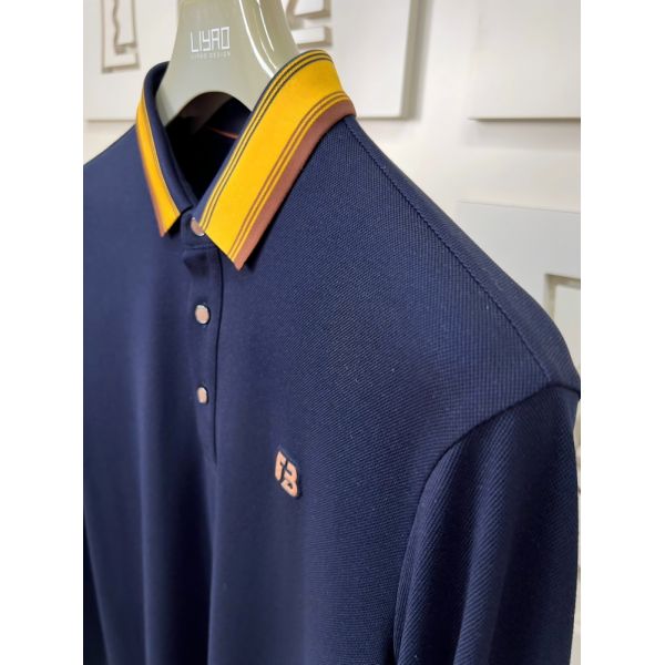 Luxury Men Long Sleeve Polo Shirts with Contrast Collar Classic Design Embroidered Logo, Multiple Colors for Business & Casual