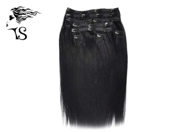 Straight Clip In Hair Extensions Human Hair , Jet Black Remy Human Hair Extensions