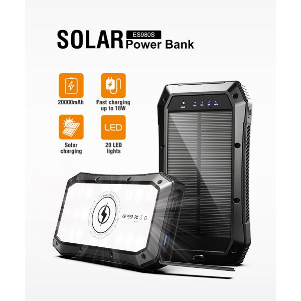 Waterproof 20000mAh Dual USB Li Polymer Solar Mobile Power Bank Micro USB Input